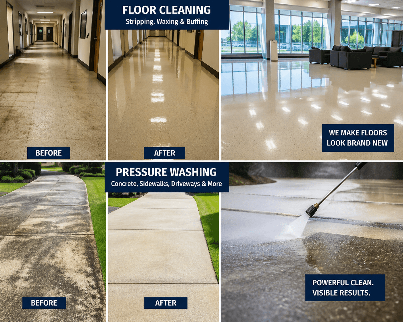 Arizona Facility Solutions floor cleaning and pressure washing before and after examples